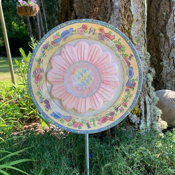 Handmade Birds and the Bees Plate Flower for Your Garden or Yard